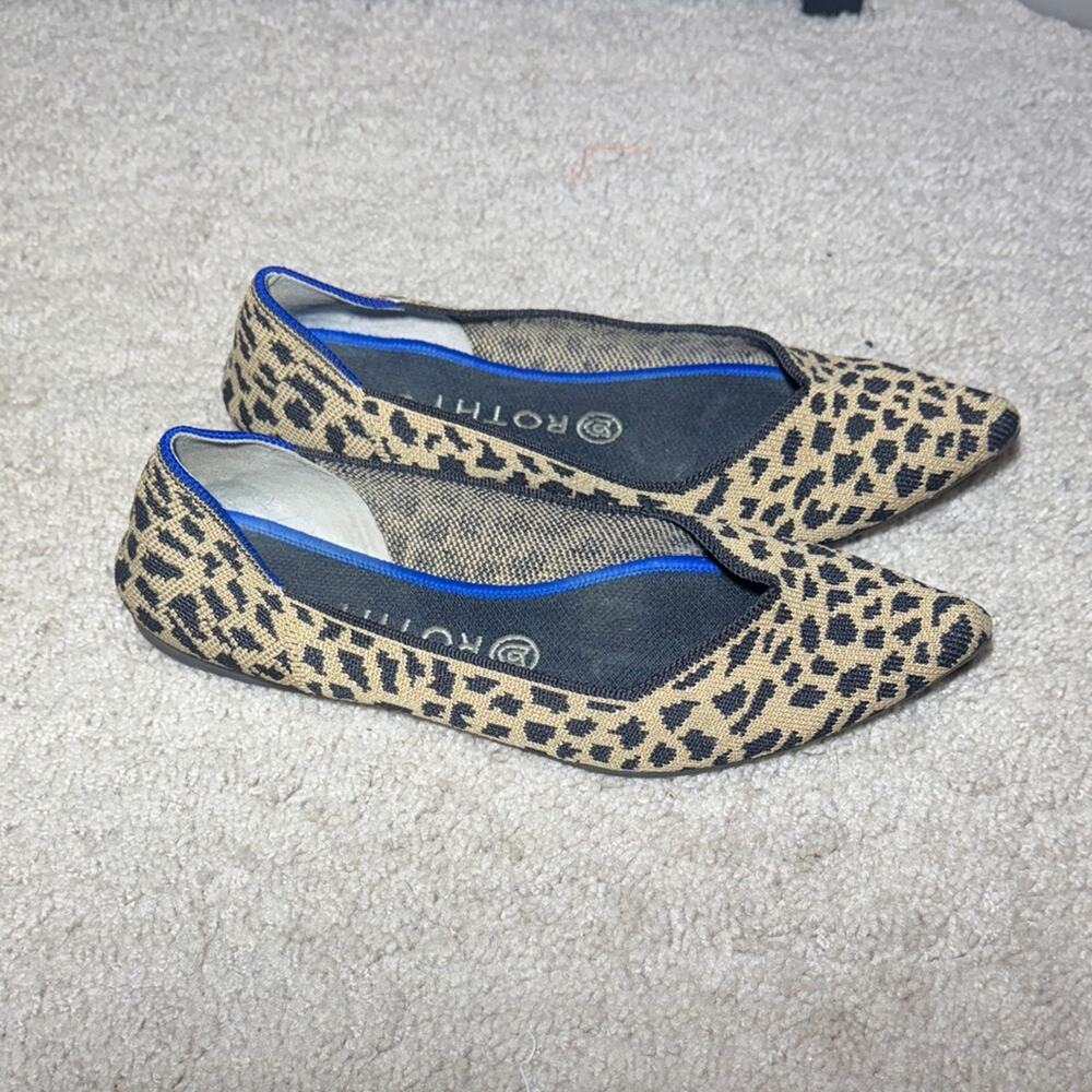 Rothy's The Point Black and Tan Leopard Luxury Ballet Flats Women's 9